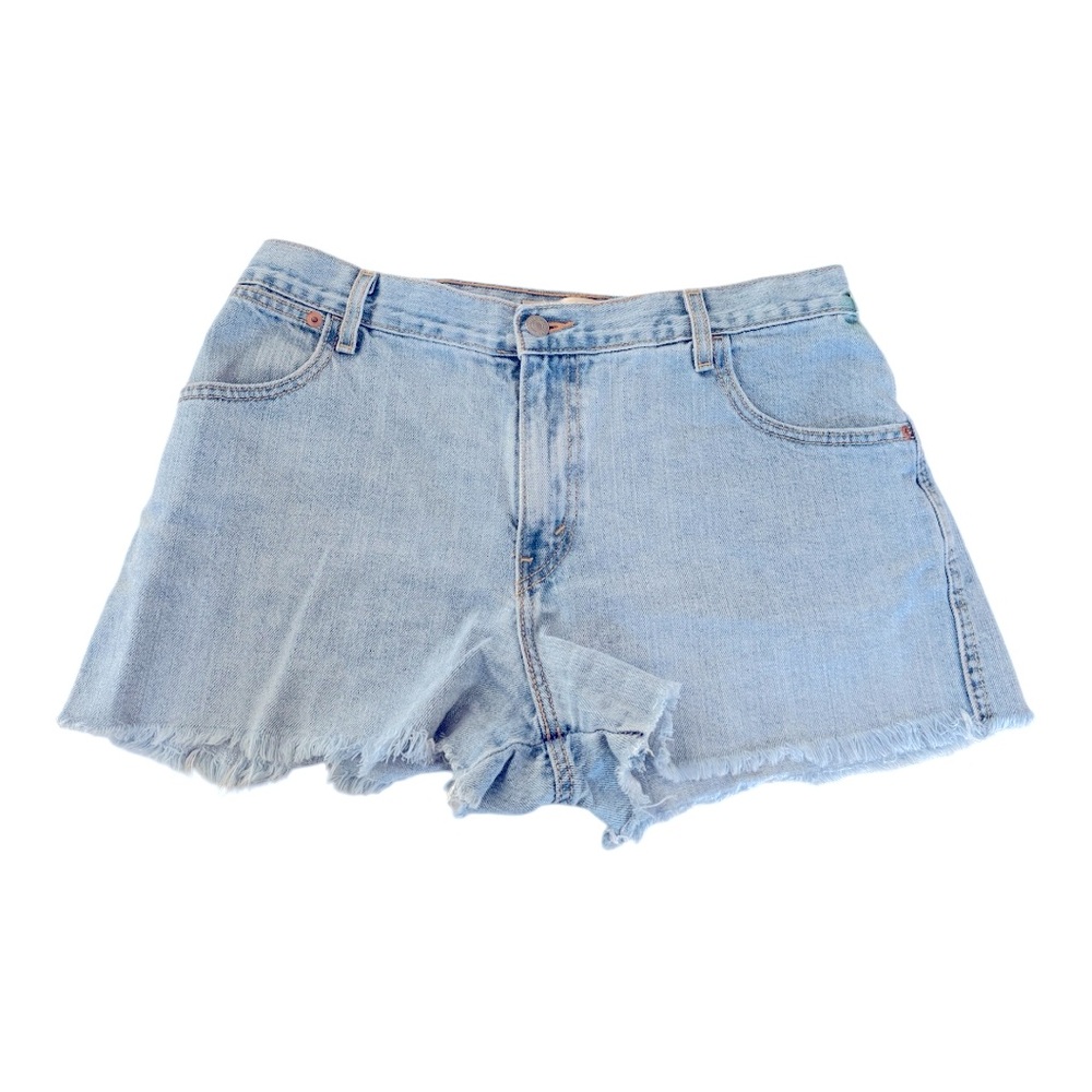 Levi's 550 Relaxed Blue Jean Shorts Frayed Hem Women’s 12 Cut offs - Picture 2 of 7